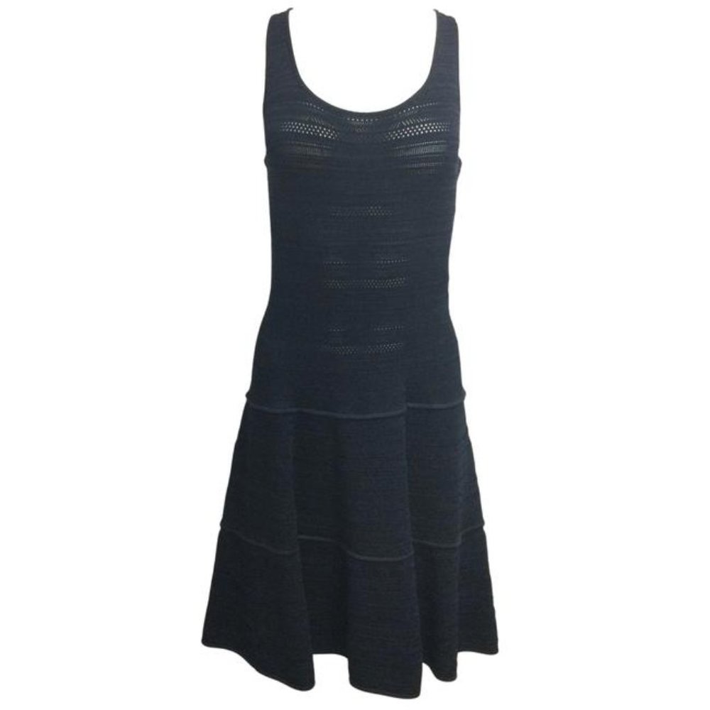 Ralph Lauren Black Label Fit Flare Navy Blue Textured Knit Dress Sz M  $995 MSRP